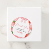 Roze Bow Aardbei Berry Eerste Verjaardag Ronde Bedankjes Labels (In situ)
