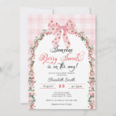 Roze Bow Aardbei Berry Sweet Girl Baby shower Kaart (Voorkant)