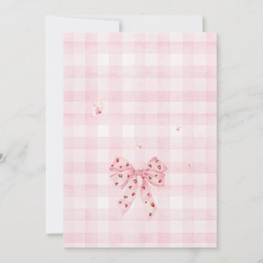 Roze Bow Aardbei Berry Sweet Girl Baby shower Kaart (Achterkant)