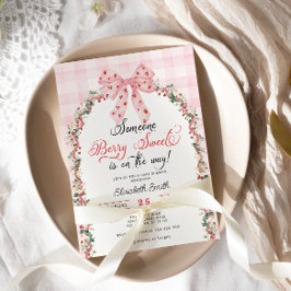 Roze Bow Aardbei Berry Sweet Girl Baby shower Kaart