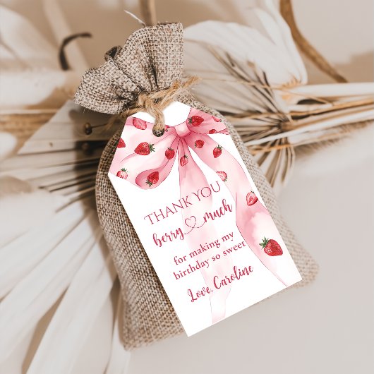 Roze Bow Aardbei Berry Sweet Verjaardag Gift Label Cadeaulabel
