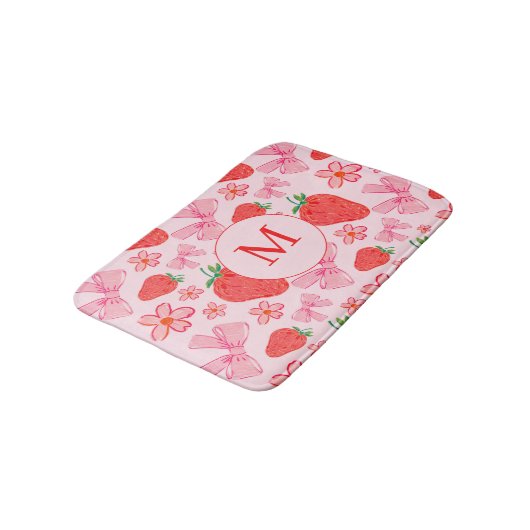 Roze Bow & Aardbei Girly Monogram Badmat (Gekanteld)