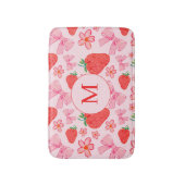 Roze Bow & Aardbei Girly Monogram Badmat (Voorkant Verticaal)