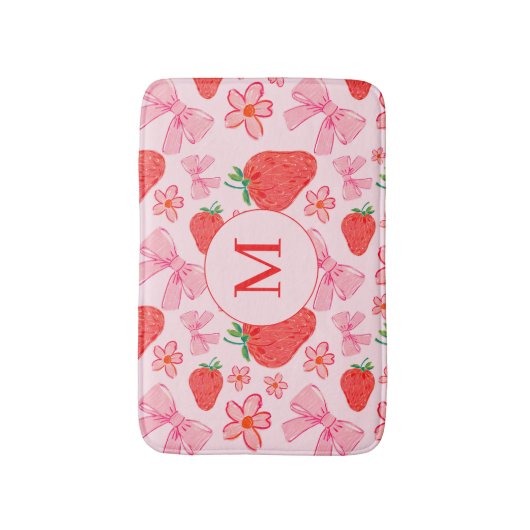 Roze Bow & Aardbei Girly Monogram Badmat (Voorkant Verticaal)
