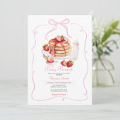 Roze Bow Aardbei Pannenkoek Baby Brunch Kaart (Staand voorkant)