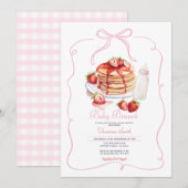 Roze Bow Aardbei Pannenkoek Baby Brunch Kaart (Voorkant / Achterkant)
