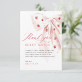 Roze Bow Aardbeien Baby shower Bedankt Card (Staand voorkant)
