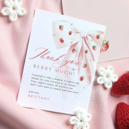 Roze Bow Aardbeien Baby shower Bedankt Card