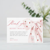 Roze Bow Aardbeien Baby shower Bedankt Card (Staand voorkant)