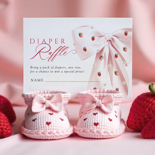 Roze Bow Aardbeien Baby shower Luier Raffle Informatiekaartje