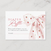 Roze Bow Aardbeien Baby shower Luier Raffle Informatiekaartje (Voorkant)