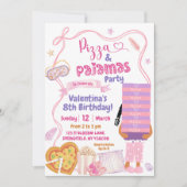 Roze Bow Afro Girl Pizza en pyjama verjaardag Kaart (Voorkant)