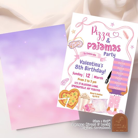 Roze Bow Afro Girl Pizza en pyjama verjaardag Kaart