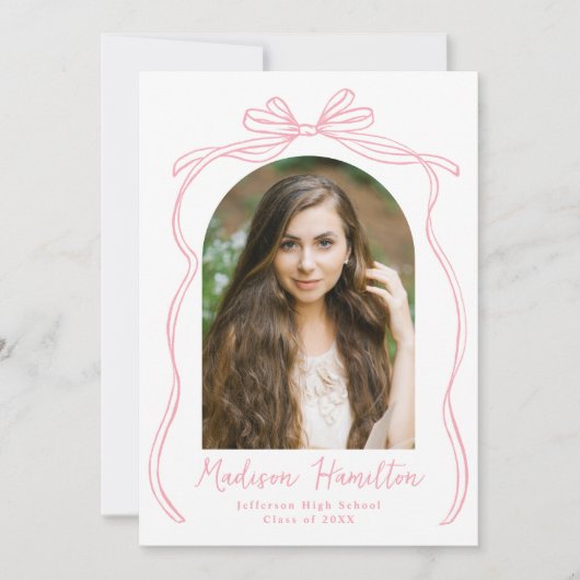  Roze Bow Arch Foto Afstuderen Aankondiging (Voorkant)