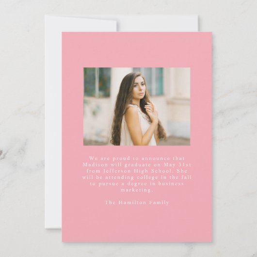  Roze Bow Arch Foto Afstuderen Aankondiging (Achterkant)