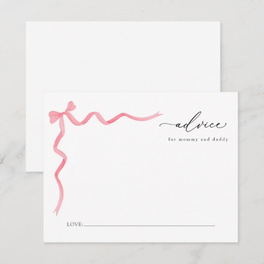 Roze Bow Baby Advies Voor Mama En Papa Kaart (Voorkant / Achterkant)