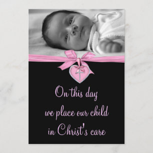 Roze Bow Baby Girl Foto Christening Kaart