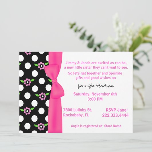 Roze Bow Baby Girl Sprinkle Showuitnodiging Kaart (Staand voorkant)