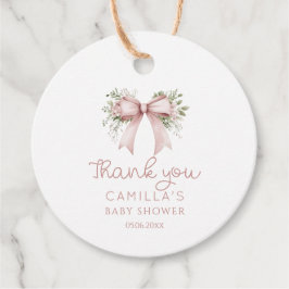 Roze Bow Baby in Bloom Baby shower Bedankjes Labels