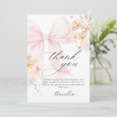 Roze Bow Baby in Bloom Baby shower Bedankt Card (Staand voorkant)