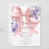Roze Bow Baby in Bloom Baby shower Paarse Bloemen Kaart (Voorkant)
