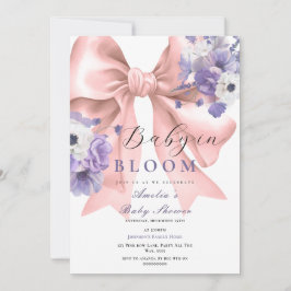 Roze Bow Baby in Bloom Baby shower Paarse Bloemen Kaart