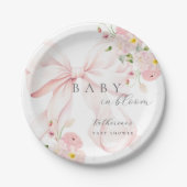 Roze Bow Baby in Bloom Baby shower Papier Bord (Voorkant)