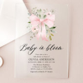 Roze Bow Baby in Bloom Bloemen Meisje Baby shower Acryl Uitnodigingen