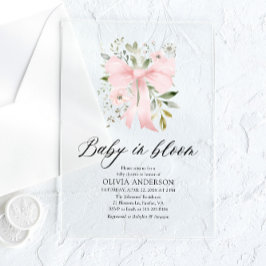 Roze Bow Baby in Bloom Bloemen Meisje Baby shower Acryl Uitnodigingen