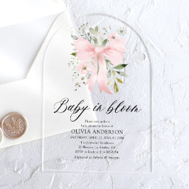 Roze Bow Baby in Bloom Bloemen Meisje Baby shower Acryl Uitnodigingen