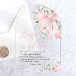 Roze Bow Baby in Bloom Bloemen Meisje Baby shower Acryl Uitnodigingen