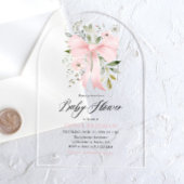 Roze Bow Baby in Bloom Bloemen Meisje Baby shower Acryl Uitnodigingen