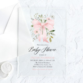 Roze Bow Baby in Bloom Bloemen Meisje Baby shower Acryl Uitnodigingen