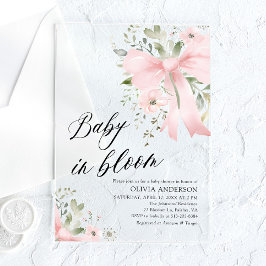 Roze Bow Baby in Bloom Bloemen Meisje Baby shower Acryl Uitnodigingen