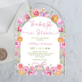 Roze Bow Baby in Bloom Bloemen Meisje Baby shower Acryl Uitnodigingen