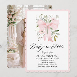 Roze Bow Baby in Bloom Bloemen Meisje Baby shower Kaart