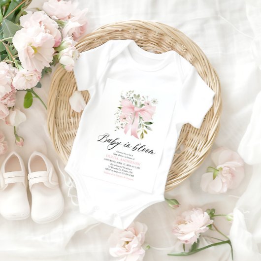 Roze Bow Baby in Bloom Bloemen Meisje Baby shower Kaart
