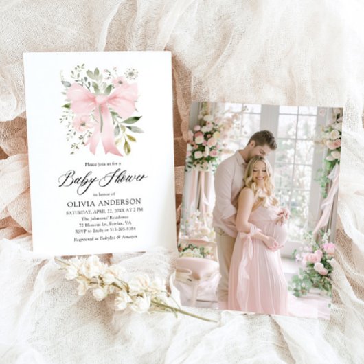 Roze Bow Baby in Bloom Bloemen Meisje Baby shower Kaart