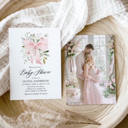 Roze Bow Baby in Bloom Bloemen Meisje Baby shower Kaart