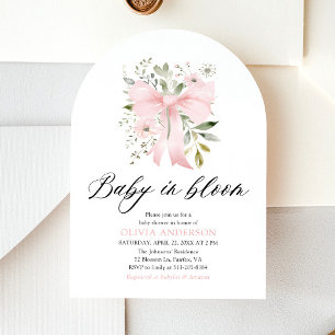 Roze Bow Baby in Bloom Bloemen Meisje Baby shower Kaart
