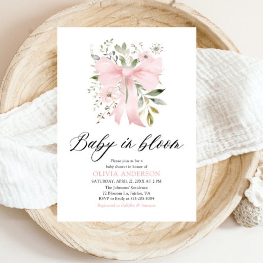 Roze Bow Baby in Bloom Bloemen Meisje Baby shower Kaart