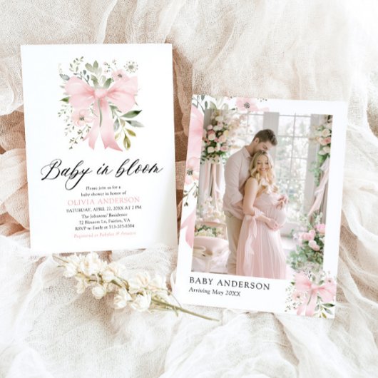 Roze Bow Baby in Bloom Bloemen Meisje Baby shower Kaart