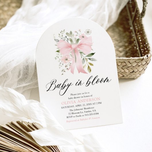 Roze Bow Baby in Bloom Bloemen Meisje Baby shower Kaart