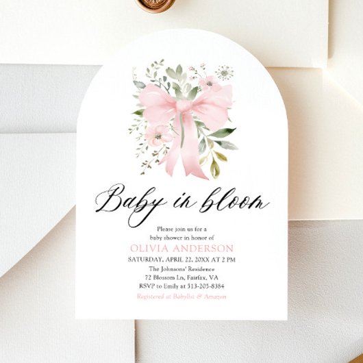 Roze Bow Baby in Bloom Bloemen Meisje Baby shower Kaart