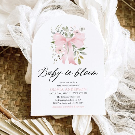 Roze Bow Baby in Bloom Bloemen Meisje Baby shower Kaart