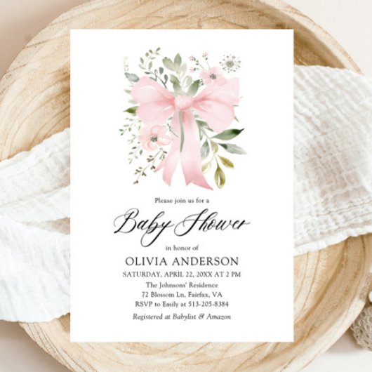 Roze Bow Baby in Bloom Bloemen Meisje Baby shower Kaart
