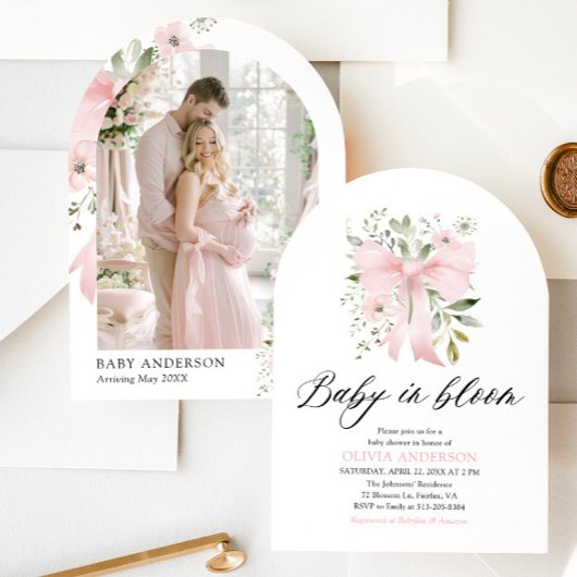 Roze Bow Baby in Bloom Bloemen Meisje Baby shower Kaart
