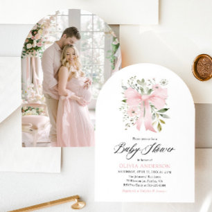 Roze Bow Baby in Bloom Bloemen Meisje Baby shower Kaart