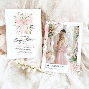 Roze Bow Baby in Bloom Bloemen Meisje Baby shower Kaart