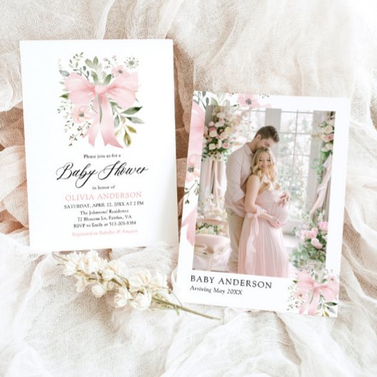 Roze Bow Baby in Bloom Bloemen Meisje Baby shower Kaart